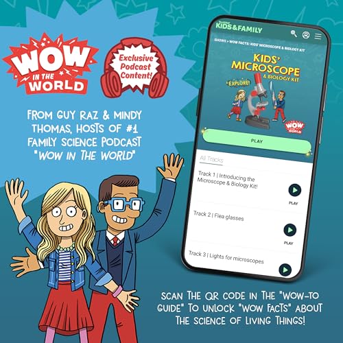 Wow in The World Kids’ Microscope & Biology Kit, Up to 720x Magnification, LED Illumination, Prepared & Blank Slides, Companion Audio Content, Beginner Science Gift for Ages 6+ by Thames & Kosmos