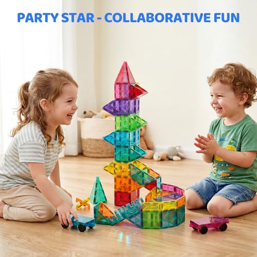 Bmag 130PCS Magnetic Tiles Building Blocks with 2 Cars | 3D Clear Magnet Blocks | STEM Preschool Toys for 3-9+ Kids | Christmas & Toddler Gift | Compatible with Major Brands - size: 130 PCS
