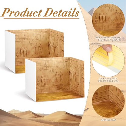 AmazingSpark 2 Set Egyptian Diorama Box and Sticker Decor, Ancient Egypt Diorama Project Supplies Set, Cardboard Display Case Kit with Double Sided Tapes for DIY Crafts Figurines - style: Egyptian
