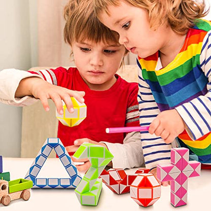 12 Pack 24 Blocks Mini Fidget Snake Cube Mini Twist Puzzle Cubes Magic Speed Cubes Toy for Kids Party Bag Fillers, Party Supplies - style: 12PCS-6 Colors
