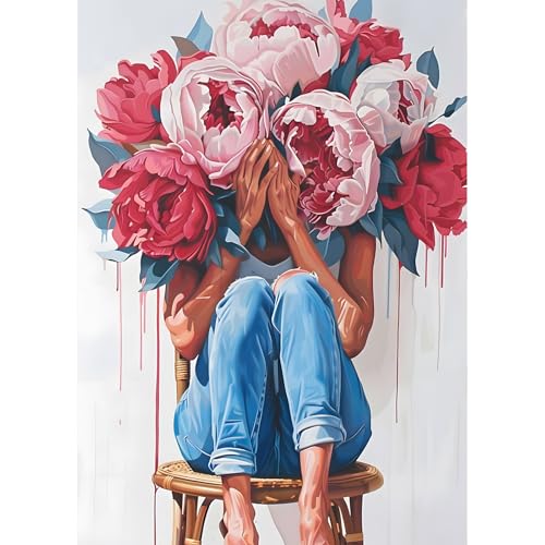 HEIBAGO Flower Woman Diamond Art Kits for Adults, Diamond Painting Kits for Adults Beginners, 5D Full Drill Round Diamond Art Painting, DIY Diamond Dots for Adult for Home Wall Decor 12 x 16 Inch - color: Flower Woman