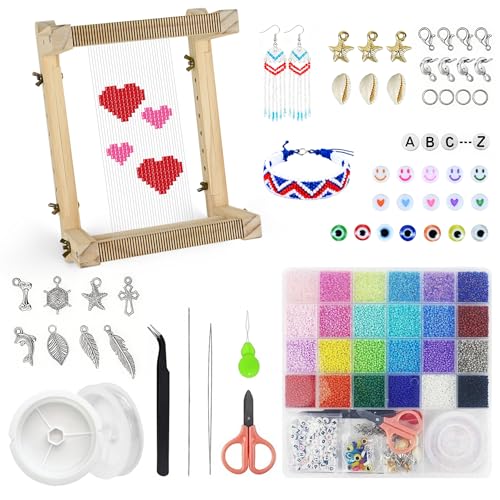 Adjustable Bead Loom Kit for Adults Wood Beading Loom Supplies Practical Jewelry Making Accessories Beading Kits Jewelry Earring Belts Making Tools Gifts for Christmas Beginners DIY Craft Lover