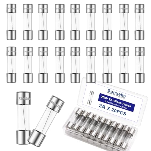 20PCS F2AL250V 5 x 20mm Fast Blow Glass Fuses 2A 2Amp 250V Glass Fuse,0.2 x 0.78 Inch - size: 2A