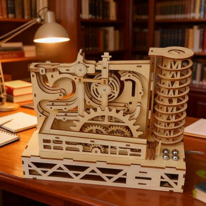 3D Wooden Puzzles for Adults, Motorized Marble Run Spiral Model Kit - Natural Wood DIY Craft Building Set, Unique Gift for Adults Men Women