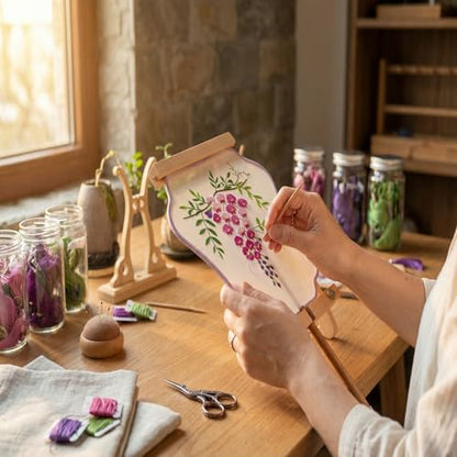 QIZUOLIFE Embroidery Fan Kit for Beginners, pre-Printed Wisteria Pattern - style: Wisteria's Graceful Dance