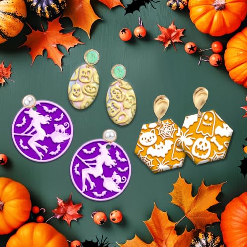 4PCS Halloween Polymer Clay Texture Sheets Set for Using with Clay Cutters, Pumpkins Clay Texture Mats, Jewelry Making DIY Halloween Craft Tools - style: Halloween Theme-4pcs