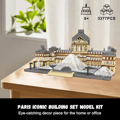 PQKIE Architecture Louvre Collection Micro Mini Building Set,3377Pcs Famous Landmarks Model Building Toy,STEM Creative Office or Home Decor Bricks Kits,Christmas Birthday Gift for Adults Teens Kids 6+