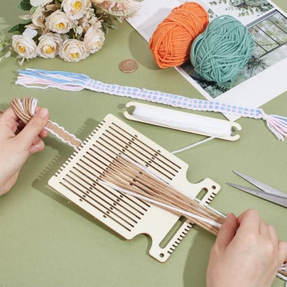 NBEADS 4 Sets Belt Weaving Kit, Weaving Loom Kit Wooden Belt Weaving Shuttle Tools DIY Weaving Crochet Knitting Wooden DIY Weaving Loom for Bracelet Bag Camera Strap, Old Lace