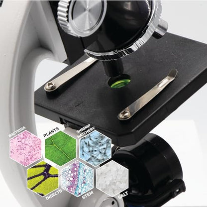 Discovery #MINDBLOWN Microscope Set 48-Piece with Durable Metal Framework, 100X to 1200X Magnification, Complete Set with Test Tubes, Tools, Slides and More
