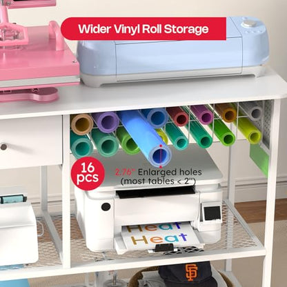 Crafit Extra Large Heat Press Table with Vinyl Storage, Foldable Stand - color: Extra Enlarged Size - White