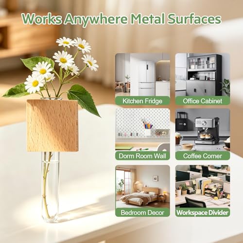 2PCS 3D Mini Vase Magnets for Fridge with Glass for Home Office - color: 1 Beech +1 Walnut