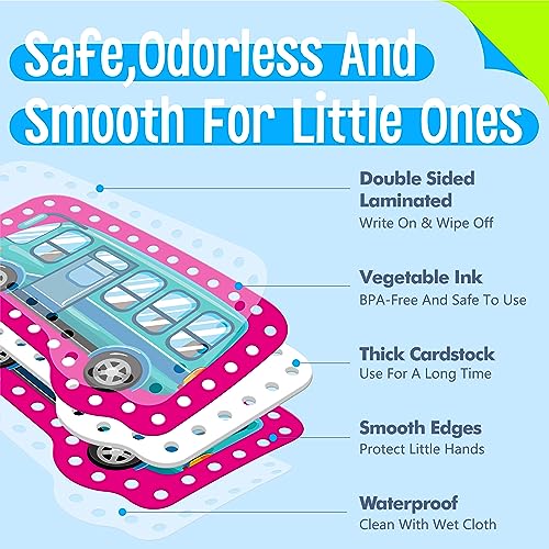 SpriteGru 9 Pieces Kids Lacing Cards, Double Sided Sewing Cards in 9 Vehicle Cards with 9 Colorful Laces, Imagination Development Lacing Toys Games for Children Educational and Learning Activity - color: Vehicle-A