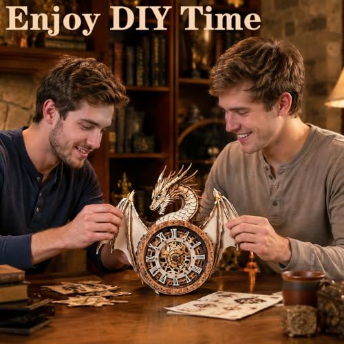 3D Puzzles for Adults, Dragon Wall Clock 3D Wooden Puzzles Clock Model Kits DIY, Unique Craft Gift for Men Dad Husband, Holiday Birthday Christmas Fantasy Home Decor - color: Dragon