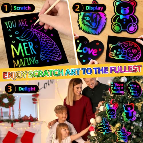 Scratch Art for Kids, 60 Pcs Rainbow Scratch Paper Art Kit with Gift Box