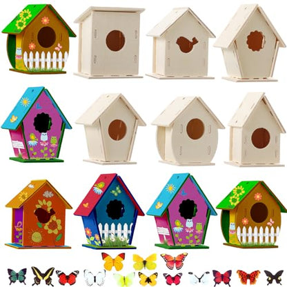 Sawysine 107 DIY Birdhouse Kits, Wooden Bird House Multiple Entrance - style: Cute Style