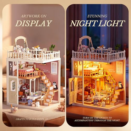 DIY Miniature Doll House Kit, 179 Pcs Dollhouse Furniture for Women, Tiny House with LED, Arts and Crafts for Adults, Birthday Gift Party Present - style: Apartment