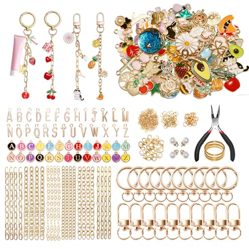 WDXIUE Keychain Making Kit, Charms Lip Gloss Key Chain Bracelet Design Set, Cute & Friendship Jewelry Making Kit, DIY Make 24 Set Keychain for Beginners