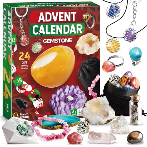 Gemstone Dig Kit - Rock Collection with Rocks, Crystals & Geodes, STEM Rock Kit, DIY Jewelry Making with Bracelet, Necklace & Ring Crafts, Colored Rocks & Gemstones for Kids Ages 6+