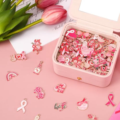 SANNIX 110Pcs Breast Cancer Charms, Pink Ribbon Charm for Jewelry Making - style: Breast Cancer Charms