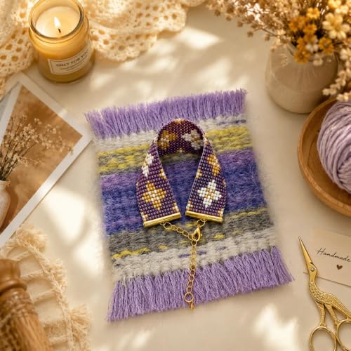 TMEGMIC 2-in-1 Wooden Bead Loom Kit, Bracelet and Coaster Weaving Kit with - color: Lavender Purple Kit