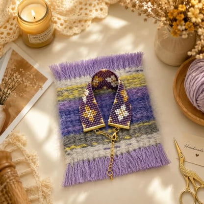 TMEGMIC 2-in-1 Wooden Bead Loom Kit, Bracelet and Coaster Weaving Kit with - color: Lavender Purple Kit