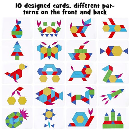 3 otters Wooden Pattern Blocks Shapes for Kids, Geometric Tangram Puzzle with Activity Cards, 150 PCS Educational Toy (Pack of 2) - size: Medium (Pack of 2)