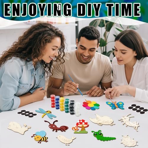 JellyArch 24 Pack Bug Party Favors Unfinished Wooden Insect Cutouts Paint - style: Insect