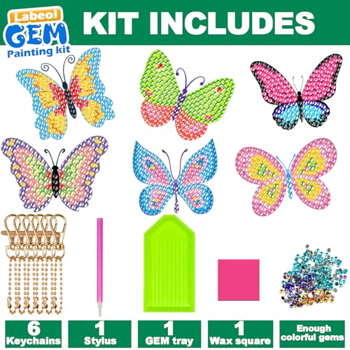 Labeol Diamond Art Kits for Kids with 5D Diamond Creat Your Own GEM Keychains Arts and Crafts for Kids Ages 8-12 Christmas Stocking Birthday Gifts for Kids 6+ - style: butterfly