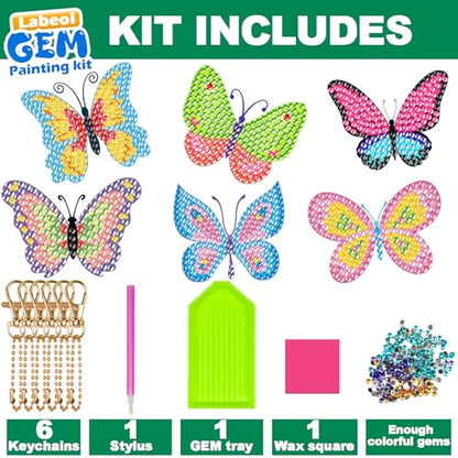 Labeol Diamond Art Kits for Kids with 5D Diamond Creat Your Own GEM Keychains Arts and Crafts for Kids Ages 8-12 Christmas Stocking Birthday Gifts for Kids 6+ - style: butterfly