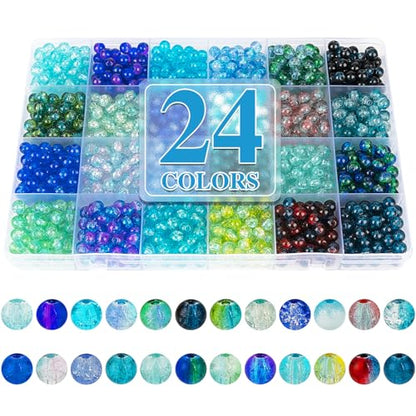 XSEINO About 1200pcs 6mm Crack Glass Beads Oceanic Blue Bracelet Making Kit - color: Ocean Blue