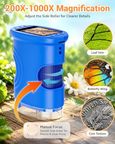 1000X Digital Handheld Microscope for Kids Portable Outdoor Toys & Gifts - color: Blue