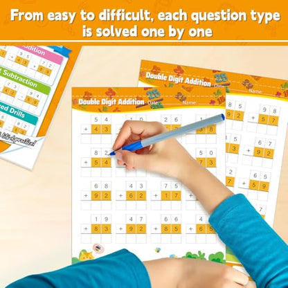Addition and Subtraction Workbook Double Digit Math Problem Workbook for 1st Grade 2nd Grade 3rd Graders, Addition&Subtraction Worksheets for Ages 5-9, Math Repetition Exercise Daily, 56 Pages - style: Level 3（Addition and Subtraction）