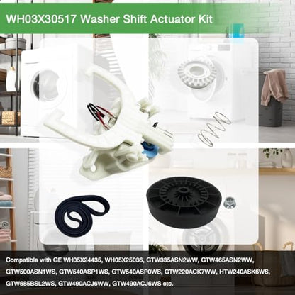 Upgraded WH03X30517 Washer Shift Actuator & WH03X32097 Pulley - color: Kit with WH01X27538 Belt & WH03X32097