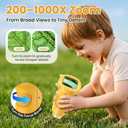 Alotwan Kids Microscope Handheld, Digital 1000X, 2.4" HD Screen - color: Yellow