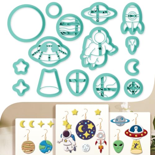 15Pcs Space Polymer Clay Cutters Cosmic Clay Earrings Cutters Astronauts Polymer Jewelry Cutter for Earrings Making Birthday Party DIY Supplies - style: Astronaut