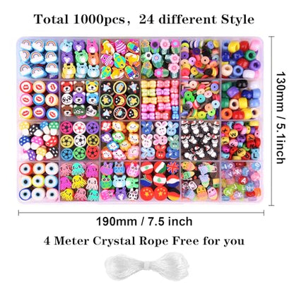 1000PCS Polymer Clay Beads Bracelet Making kit, 24 Style Cute Fun Beads Flower Animal Rainbow Eye Charms for Jewelry Necklace Earring Making DIY Accessories for Women Girls - color: B1#Style 2