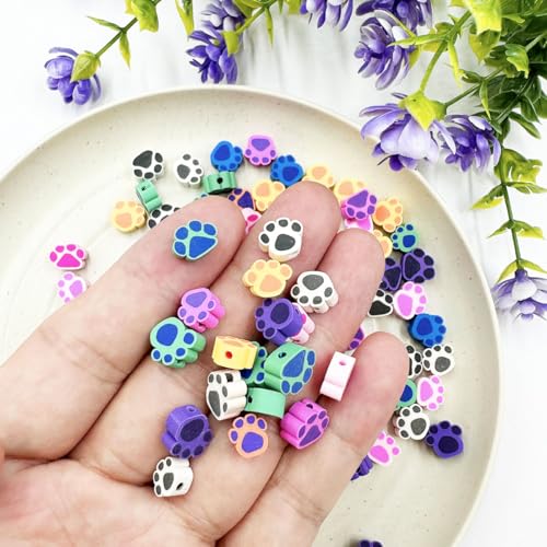 100Pcs Bear Paw Handmade Polymer Clay Beads, 10mm Polymer Clay Spacer Beads for Women Jewelry Making DIY Charms Bracelet Necklace Hair Clip Accessories Handmade Craft - color: bear paw