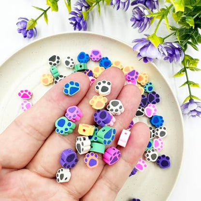 100Pcs Bear Paw Handmade Polymer Clay Beads, 10mm Polymer Clay Spacer Beads for Women Jewelry Making DIY Charms Bracelet Necklace Hair Clip Accessories Handmade Craft - color: bear paw