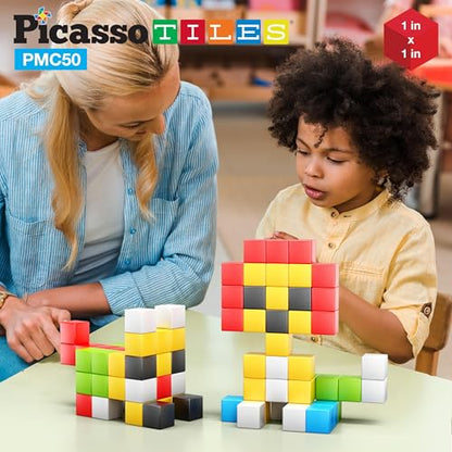 PicassoTiles Kids Pixel 1” Magnetic Puzzle Cube Mix & Match with Free Ideabook Sensory Toys STEAM Learning Building Block Magnets Construction Toy Set Stacking Magnet Creative Kit - style: 50pc