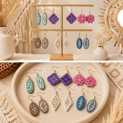 12 Pcs Floral & Geometric Polymer Clay Cutters Set - Flower, Oval & Diamond Shape Clay Cutters for Polymer Clay Jewelry Making, Earring & Craft Supplies - color: Geometry-12pcs