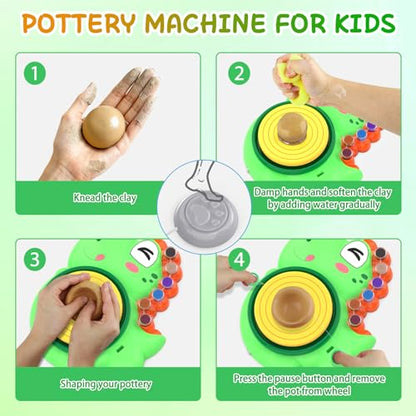 Pottery Wheel for Kids, Dino Craft Kit Arts and Crafts for Kids Ages 6-12 - color: green