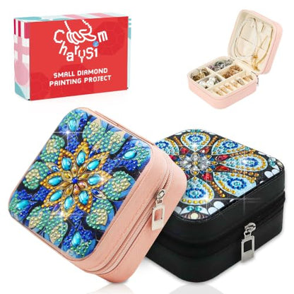 2 PC Diamond Art Jewelry Boxes for Adults Craft Kits Women Bedazzling Kit - color: Mandala Square