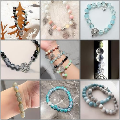 Bracelet Making Kit for Adults – 414pcs Real Crackle Glass Beads with Charms, 8mm Neutral Color Jewelry Making Set for Gifts