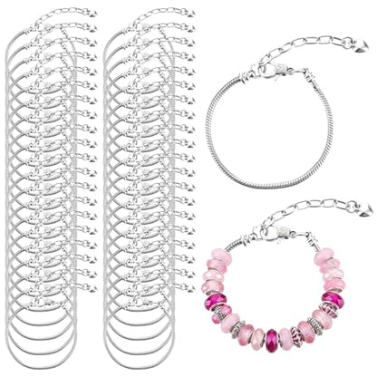 40pcs Snake Chain Charm Bracelet Chains Kit 2.6mm Adjustable Snake Charm Bracelet with Heart Lobster Clasp Extender Chain DIY Bracelets Chains for Christmas Women Gifts DIY Jewelry Making Supplies