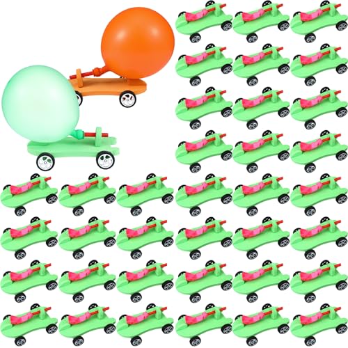 Shappy 36 Sets Car Balloon Powered Racers Balloon Launcher & Powered Car Set Fun Party Gifts Fun Educational Assembly Kit Birthday Party Prizes Presents Easy Science Experiment (Green and Orange) - color: Green and Orange