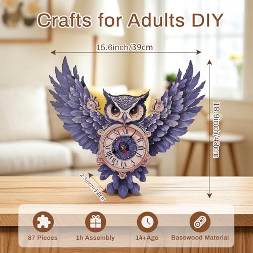 3D Puzzles for Adults Owl Clock Crafts for Adults Wooden Puzzles - color: Owl Clock