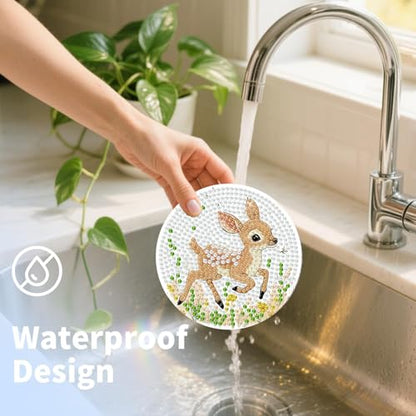 8 Pcs Deer Animals Diamond Art Coasters with Holder Cork Pads - color: Deer Diamond Art Coasters