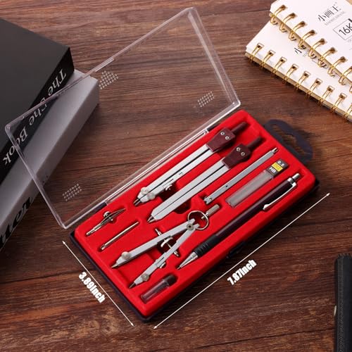 13PCS Compass and Protractors Set Math Compass Geometry Tool with Case - color: Brown