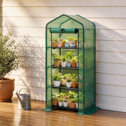 4‑Tier Mini Greenhouse, Small Walk‑in Green House, Dark Green - color: Dark Green, size: Small