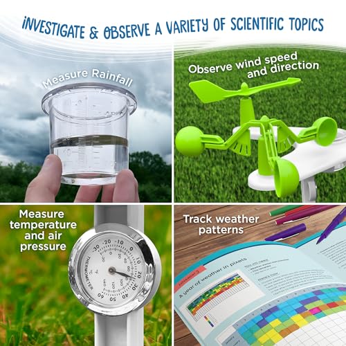Thames & Kosmos Weather & Climate Lab STEM Experiment Kit, 5-in-1 Meteorology Station w/Wind Vane, Compass, Rain Gauge, Anemometer & Thermometer for Ages 6+, Includes Stake for Outdoor Use